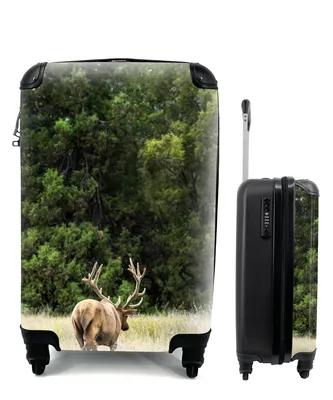 Produktbild von MuchoWow® Koffer Handgepäck Trolley Rollkoffer Kleine Reisekoffer mit 4 Rollen - Hirsche - Gras - Wald - Cabin Size < 55x40x23 cm & 55x40x20 cm - Fotokoffer - Kabinenkoffer - Boardgepäck - Reise-Box - Reisekoffer - Reisegepäck - Koffer mit Bild - Trolley für Kinder