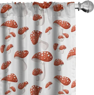 Obrázek produktu pro ABAKUHAUS Přírodní závěsy, záclony, motivy muchomůrek červených v kresleném stylu, 2 kusy 75 x 175 cm, spálená oranžová rez