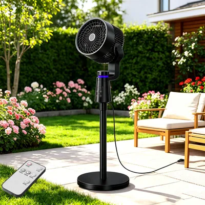 Obrázek produktu pro YARDIN Černý stojanový ventilátor, max. 60 dB, s horizontálním a vertikálním naklápěním, 3 rychlosti, dotykové ovládání, dálkové ovládání s časovačem, ventilátor do místnosti