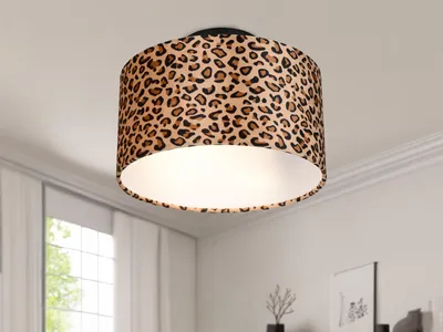 Produktbild von Ausgefallene LED Deckenleuchte Wohnzimmer mit Stoffschirm Leopardenmuster Ø 30cm