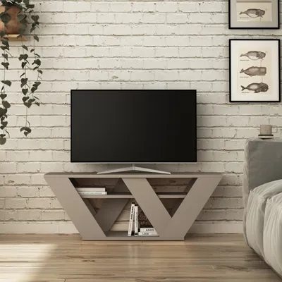 Produktbild von DECORTIE Pipralla Moderner TV-Ständer Multimedia-Center TV-Element, Hell Mokka 110 x 30 x 40 cm