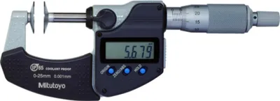 Produktbild von Mitutoyo Digitale Bügelmessschraube IP65 für Zahnweitenmessungen, 0-25 mm, Scheibe=20 mm