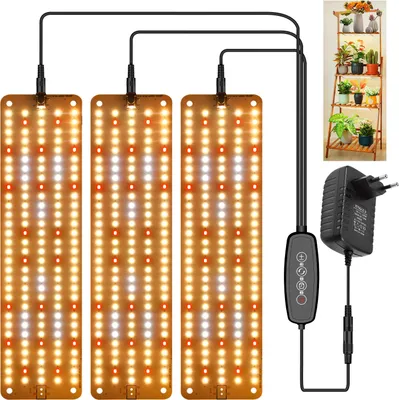 Zdjęcie produktu dla Lampa LED do roślin o pełnym spektrum, lampa LED do uprawy 450 diod LED, lampa do uprawy roślin na półce Rośliny wewnętrzne Szklarnia (3 panele świetlne, czerwony, biały, ciepły biały)