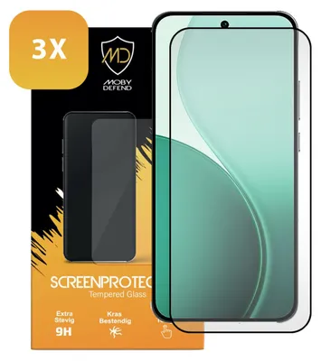 Productafbeelding van 3-Pack MobyDefend Screenprotectors - Geschikt voor  Oppo Reno14  -  Screensavers Met Zwarte Randen - Gehard Glas