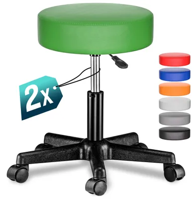 Produktbild von CASARIA® Rollhocker Höhenverstellbar 2er Set 10cm Polsterung 46-60cm Höhe 360° Drehbar Ø35cm Rund Rollen Bürohocker Drehhocker Arbeitshocker Stuhl Grün