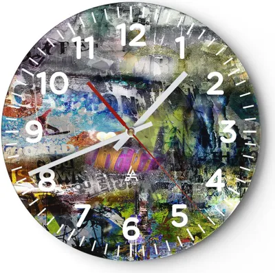 Produktbild von Wanduhr - Rund - Glasuhr - Graffiti modern - 30x30cm - Schleichendes Uhrwerk - Lautlos - zum Aufhängen bereit - Dekoration Modern - Wanddekoration aus Glas - C4AR30x30-3564