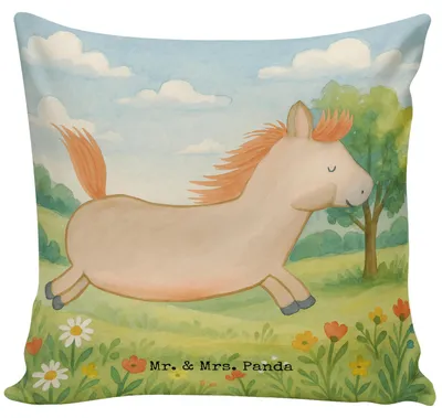 Produktbild von Mr. & Mrs. Panda kuschelkissen 40x40 Pferd Springen Design - Weiß - Geschenk, Stall, Zierkissen, kissen bedruckt, Pony, Sofakissen, Landwirtin, Pferde, Reiten, Dekokissen