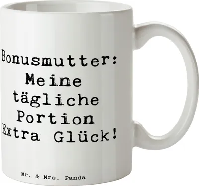 Produktbild von Mr. & Mrs. Panda Tasse Spruch Bonusmutter Glück - Weiß - Geschenk, Liebe, Handarbeit, Weihnachten, Familie, Freude, Kaffeetasse, Kaffeebecher, Becher, Teetasse, bedruckt