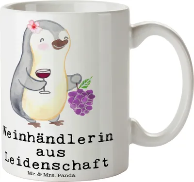 Produktbild von Mr. & Mrs. Panda Becher Weinhändlerin Leidenschaft - Weiß - Geschenk, haferl, Kaffeebecher, Henkelbecher, Teetasse, Tasse, Kaffeetasse
