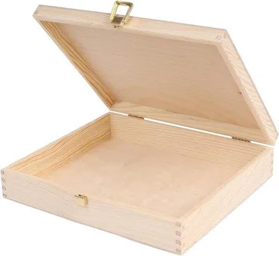 Image de Boîte en bois non traité Boîte à souvenirs - 29 x 25 x 6,5 cm - Avec couvercle - Découpage simple du bois - Parfait pour les jouets, les documents et les outils