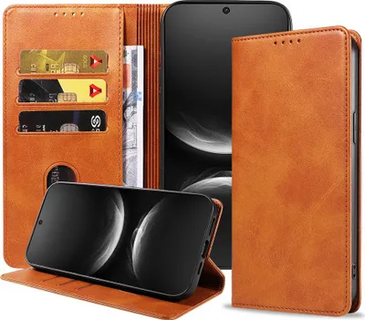 Image de Convient à l'étui de téléphone Huawei Nova 14 Étui en faux cuir avec fermeture magnétique et porte-cartes Étui avec rabat - Étui de portefeuille avec porte-cartes - Marron - Smartphonica