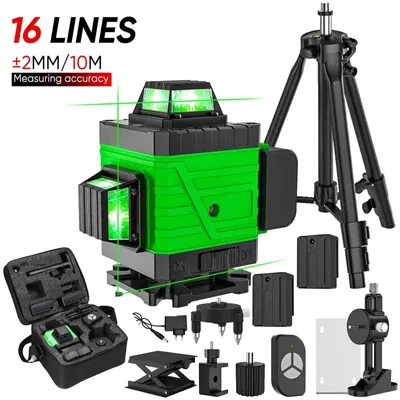 Obrázek produktu pro Křížový laser – 4D, 16 čar – samonivelační 3° – se stativem – plastové pouzdro – včetně akumulátoru – oranžový
