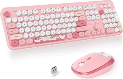 Produktbild von kabellose Tastatur- und Maus-Kombination,Retro-Schreibmaschinen-Tastatur,2.4GHz runde Tastenkappe Tastatur mit Ziffernblock,104 Tasten ergonomische