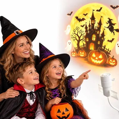 Produktbild von Sternenprojektor 2-in-1, Halloween Projektionslampe mit Nachtlicht, 14 Projektionsmotiven, 360° drehbar, dimmbar, USB, für Schlafzimmer und Kinderzimmer