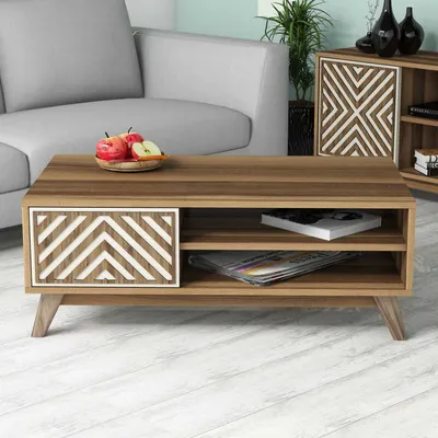 Produktbild von Skye Decor, Inci - Walnut, Cream, Couchtisch, Nussbaum, 100 % MELAMINBESCHICHTETE SPANPLATTEN, 105 x 60 x 38,2 cm