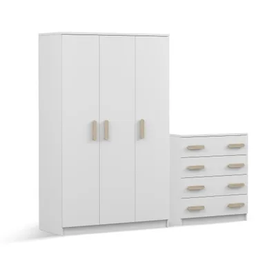 Produktbild von Drehtürenschrank und Kommode 2er-Set JONAS I 19/JONAS I 02 Weiß/Weiß sonoma Griffe