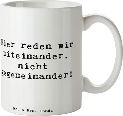 Produktbild von Mr. & Mrs. Panda Tasse Spruch Konflikte friedlich lösen - Weiß - Geschenk, Unterstützung, Lebensfreude, Zuversicht, Vertrauem, Kaffeetasse, Keramikbecher, Becher, Trost