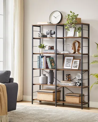 Produktbild von VASAGLE Bücherregal, Industrie-Design, 6 Ebenen, Vintagebraun-Schwarz, 172,5 x 120 x 30 cm, Holzspanplatte, Stahl, Kippschutz, 270 kg Tragkraft