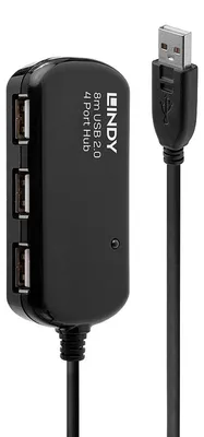Produktbild von Lindy USB 2.0 Pro 4-Port Hub, 480 Mbit/Sek, 8 m, USB 2.0/1.1, Win ME, 2000, XP, Vista Mac OS Linux, 1x USB-A M, 4x USB-A FM