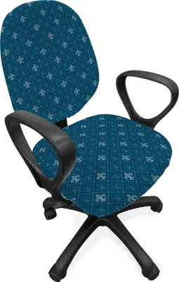 Produktbild von ABAKUHAUS Fleur De Lis Bürostuhl Schonbezug, Mittelalter Entwurf, dekorative Schutzhülle aus Stretchgewebe, Blau grau