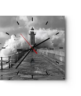 Produktbild von Wanduhr - Quadrat - Glasuhr - Laterne Meer Portugal - 30x30cm - Schleichendes Uhrwerk - Lautlos - zum Aufhängen bereit - Dekoration Modern - Wanddekoration aus Glas - C3AC30x30-4913