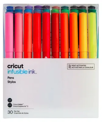 Produktbild von Cricut Infusible Ink, Fein, 30 Farben, Schwarz, Blau, Koralle, Fuchsie, Grün, Grau, Hellgrün, Lila, Minze, Navy, Orange, Violett, Rot,..., Mehrfarbig, Rund, Tinte auf Wasserbasis