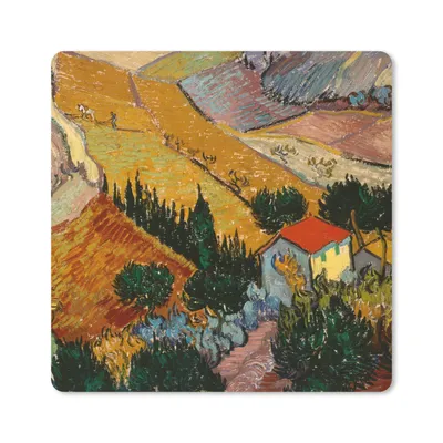Produktbild von MuchoWow® Mauspad Mousepad Landschaft mit einem Haus und einem Ackerbauern - Vincent van Gogh 20x20 cm - Mousepads - Maus Mat - Pad - Mausunterlage - Desk Mat - Bureauartikeln
