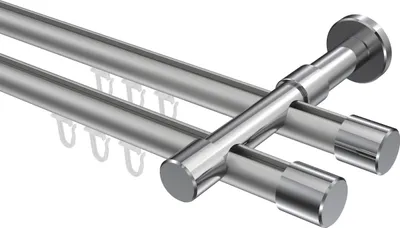 Produktbild von Interdeco Innenlaufstange / Gardinenstange mit Innenlauf Silbergrau / Chrom, Typ Prestige Santo (Kappe), 20 mm Ø 2-läufig, 600 cm