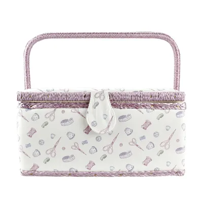 Produktbild von uniuvo Nähkästchen Nähkorb Nähkörbchen - Textil mit Knopfmuster und Griff - 24.5x18x13cm Lila Handarbeit