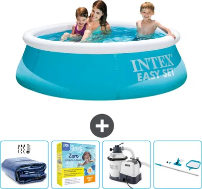 Produktbild von Intex runder aufblasbarer Easy Set-Pool – 183 x 51 cm – Blau – im Lieferumfang enthalten Sonnensegel - Wartungspaket - Filterpumpe für Schwimmbad - Reinigungskit