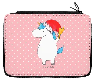 Produktbild von Mr. & Mrs. Panda Federmäppchen Einhorn Weihnachtsmann - Rot Pastell - Geschenk, Federmappe, Wunschliste, Nikolaus, Etui, Weihnachten, Mäppchen, Einhörner, Bleistiftetui