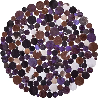 Produktbild von BELIANI Teppich Braun Violett Schwarz Echtleder 140 x 140 cm Kurzflor Kreise Handgefertigt Rund