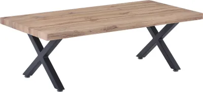Produktbild von Möbilia Couchtisch 120 cm | 40 mm Platte MDF mit Wildeiche Verzierung natur | X-Gestell Metall schwarz | B 120 x T 60 x H 40 cm | 12020061 | Serie COUCHTISCH