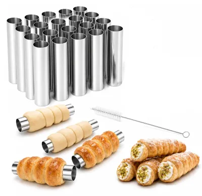 20 Cannoli-Formen, Edelstahl, 12 cm, inkl. Reinigungsbürste