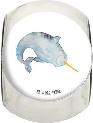 Produktbild von Mr. & Mrs. Panda gewürzglas Narwal L 870ml - Weiß - Geschenk, Bonboniere, Lebensmittelbehälter, Aufräumen, Kaffeedose, glasbehälter, Putzen, Hausfrau, Vorratsglas, Meer