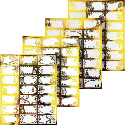 Image de Lot de 84 autocollants de Noël, dorés et blancs, adhésifs, pour les cadeaux de Noël et les décorations