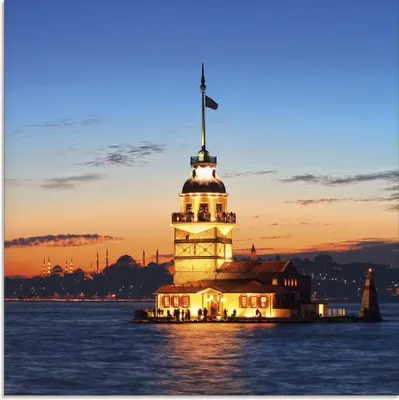 Produktbild von ARTland Glasbild Istanbul Leanderturm Größe: 30x30 cm