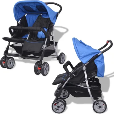 Immagine prodotto di Passeggino Gemellare in Acciaio Blu e Nero