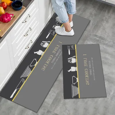 Productafbeelding van Keukentapijt Set - Vloermatten - Comfortabel Staan - Waterabsorberend - 50x80 + 50x150cm - Grijs