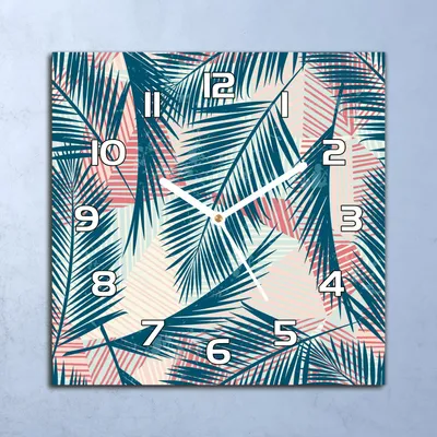 Produktbild von Deko Glasuhr Wanduhr 30x30 Pastell Palmblätter Quarz Küchenuhr Bürouhr