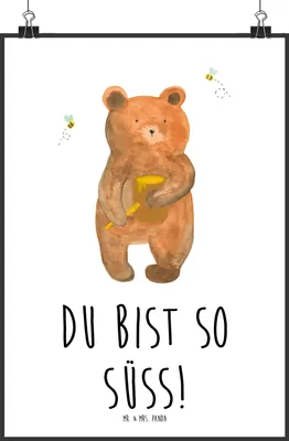 Produktbild von Mr. & Mrs. Panda Bild Bär Honig DIN A3 - Weiß - Geschenk, wandkunst, Liebe, Teddy, Wanddeko, Verliebte, Wandbild, Partner, drucke