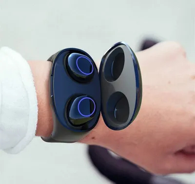 Image de Bracelet d'écouteurs sans fil Casque Bluetooth 5.0, mini-écouteurs Bluetooth portables étanches en forme de montre, chargement magnétique Écouteurs sans fil invisibles