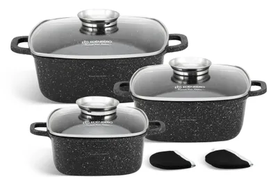 Produktbild von Topf-Set 6-tlg. Wunderschöne Quadratische Töpfe mit Steinbeschichtung in 3 verschiedenen Größen, 2.3L / 4.5L / 5.9L, perfekte Geschenkidee