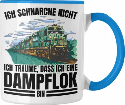 Produktbild von Trendation - Ich Schnarche Nicht Tasse Lokomotive Dampflok Spruch Geschenk für lokführer Eisenbahn Geschenkidee für Männer (Blau)