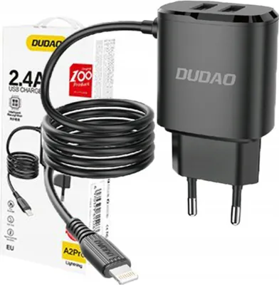 Obrázek produktu pro Dudao 2Xusb nabíječka s vestavěným Lightning kabelem 12W černá