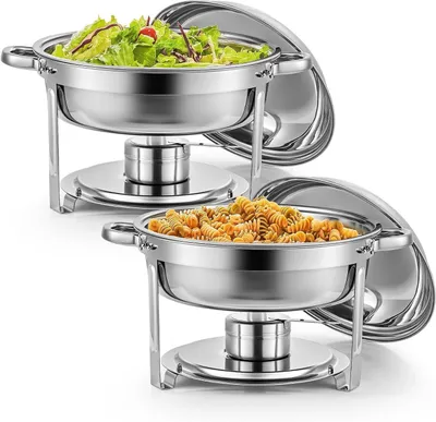 Zdjęcie produktu dla Zestaw do utrzymywania ciepła potraw - pojemnik do serwowania potraw na bufecie - elegancka prezentacja - stal nierdzewna - 2 x 5 litrów - srebrny