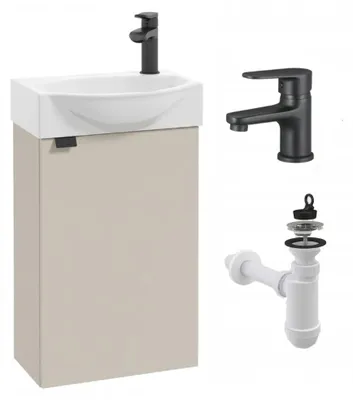 Image de Armoire de salle de bains STAMAR avec lavabo 40 x 22 cm, à suspendre, noir cachemire, petite robinetterie
