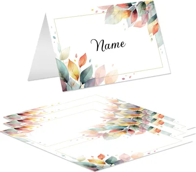 Produktbild von Tischkarte Namenskarte 8,5x5,5cm vorgefalzt für Hochzeit Kommunion Taufe Familienfeier Blätter kräftig - 20 Stück