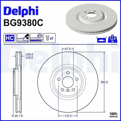 Produktbild von DELPHI Bremsscheibe für BMW 1 Schrägheck (F40) 360mm BG9380C