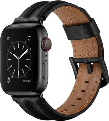 Produktbild von Stravo Uhrenarmband Echtleder Vintage mit Edelstahlschließe passend für Apple Watch 42/41/40/38 mm Serie 1-11, SE 1/2/3 – Schwarz